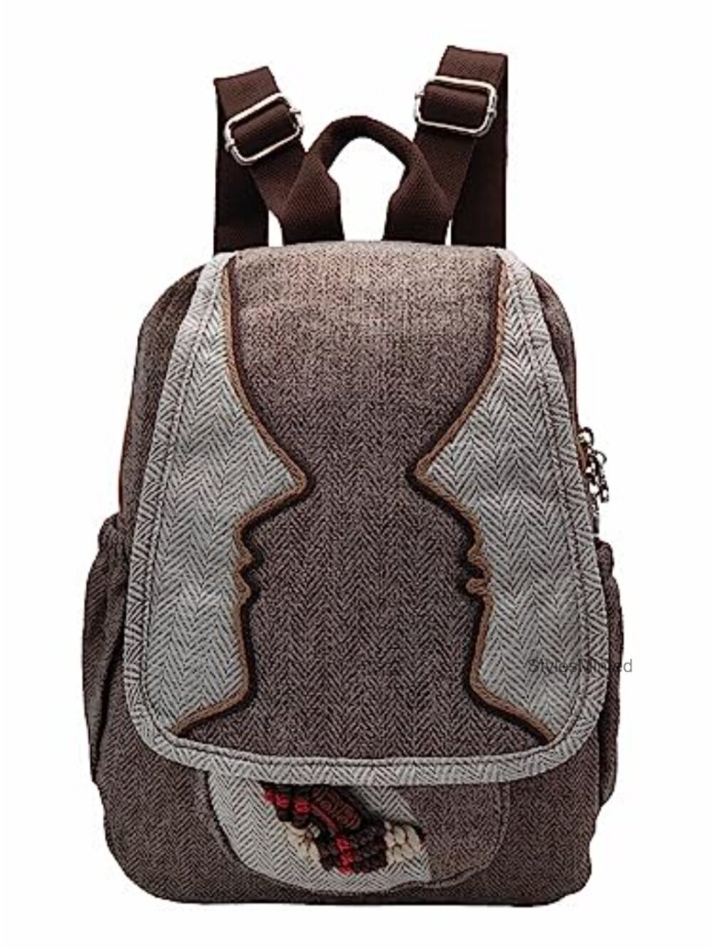 Women's Cotton Hemp Canvas Backpack, Boho Handwoven Embroidery, Adjustable